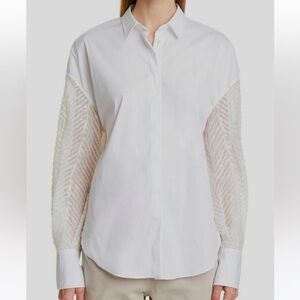 $2275 Brunello Cucinelli Women's White Long-Sleeve Poplin Blouse